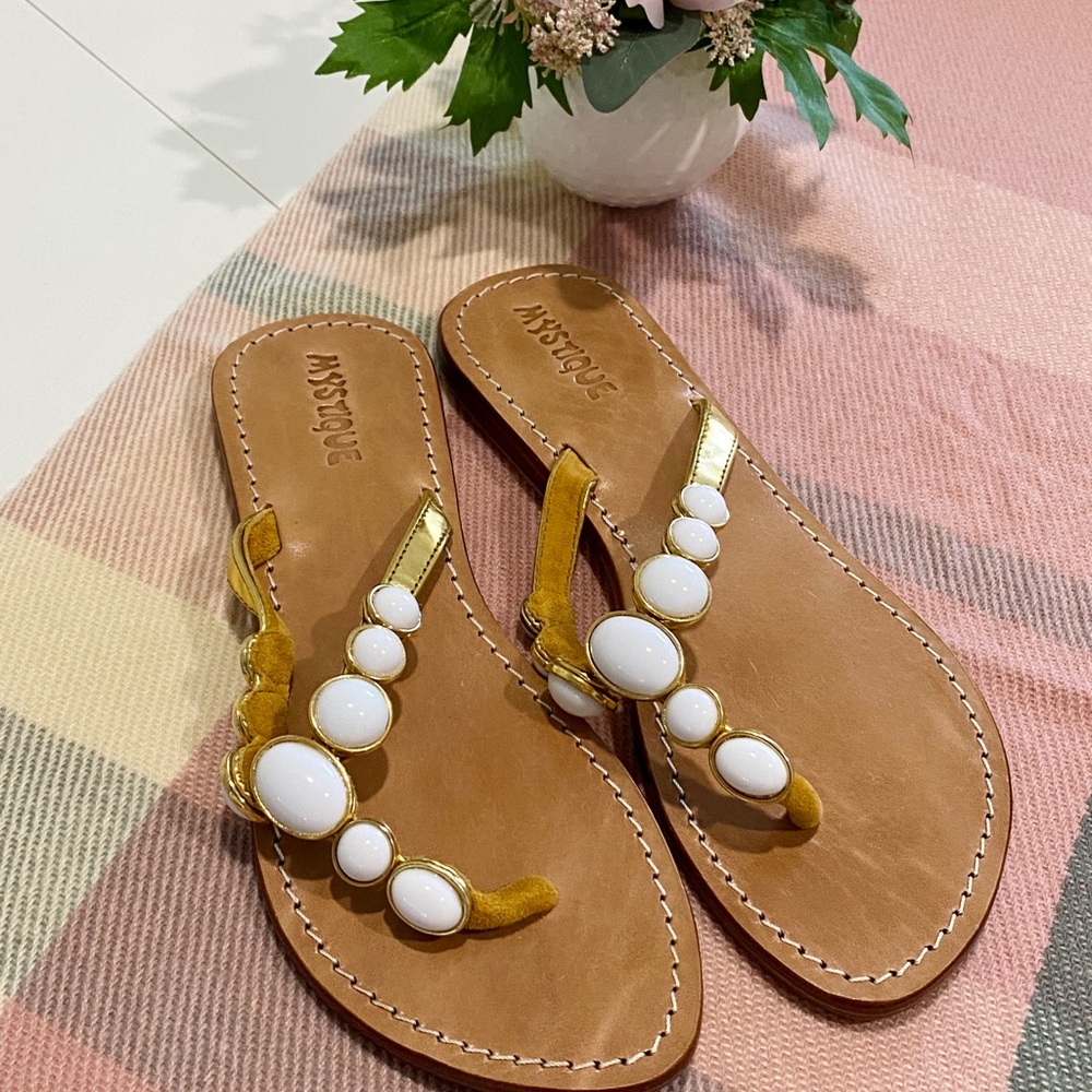 Mystique Boutique Gold and White Sandals